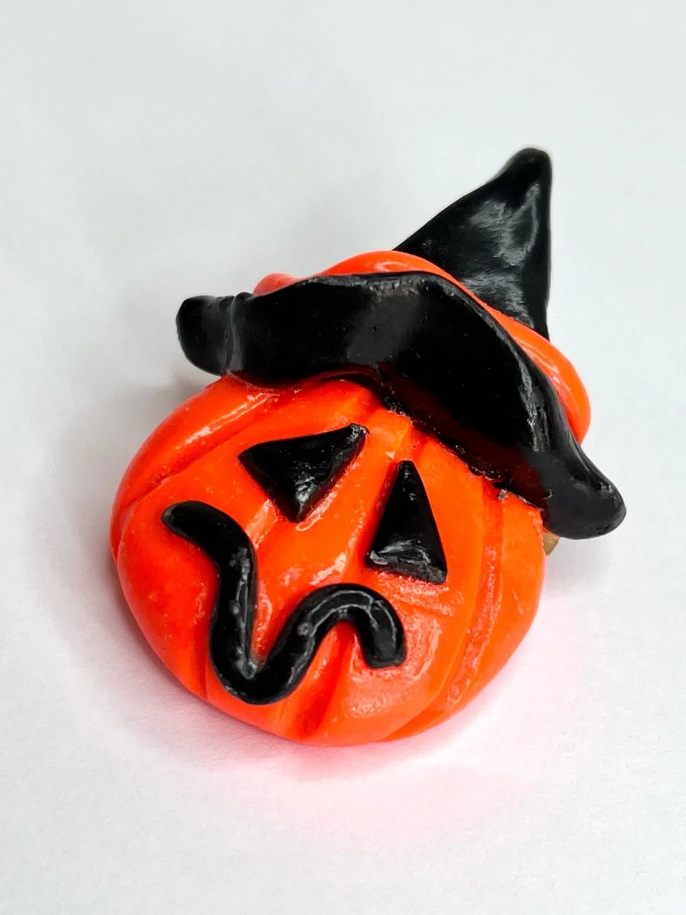 Halloween Pumpkin Witch Hat Brooch Orange Black Jack O Lantern Pin